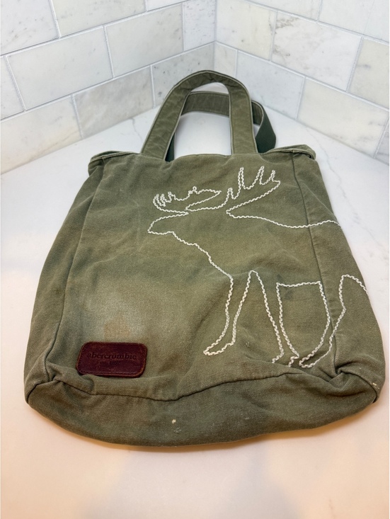Abercrombie & Fitch Handbags - Abercrombie & Fitch Olive Green Canvas Tote Bag with Moose Embroidery